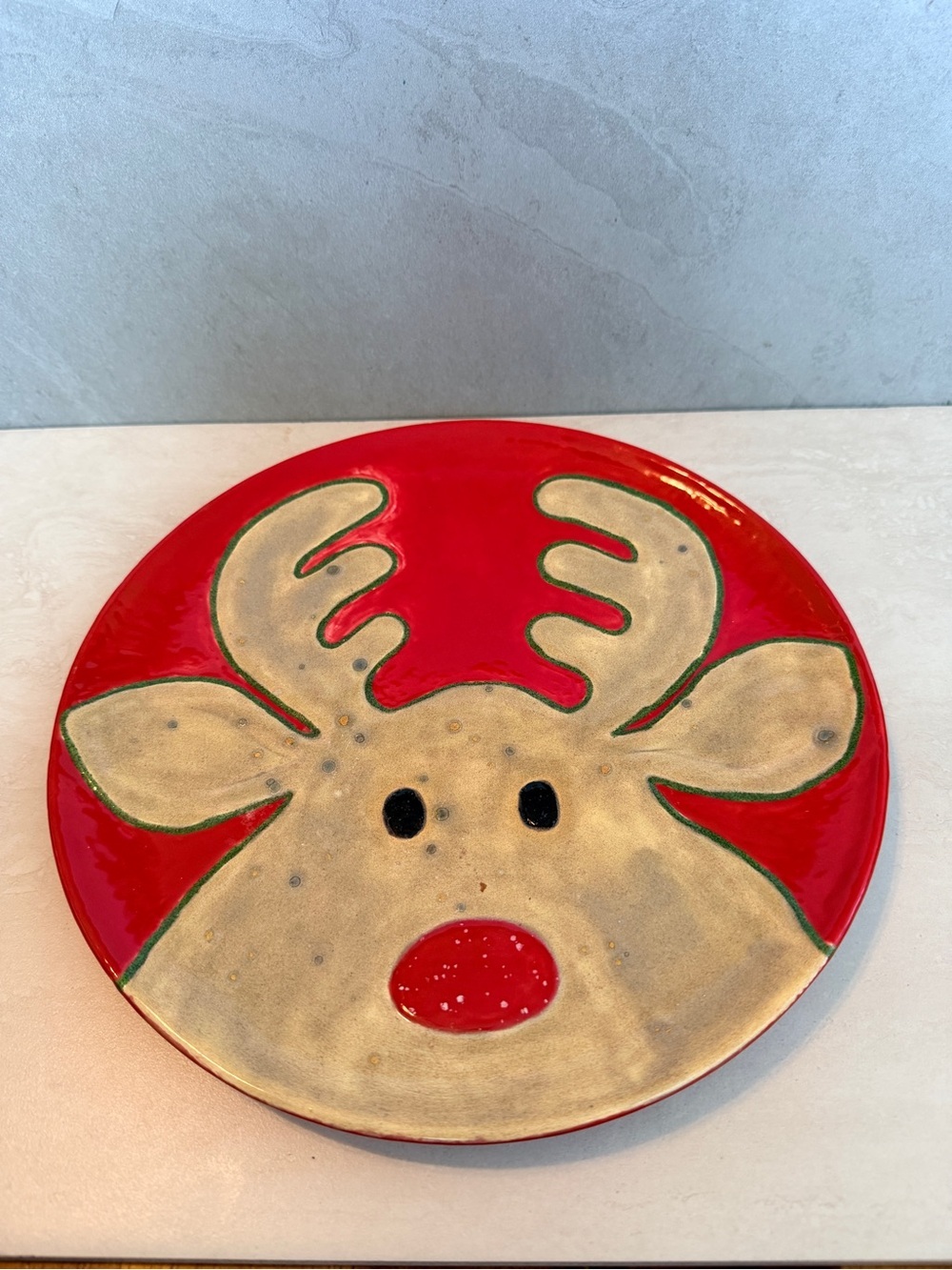 Hand Painted Reindeer Red & Brown Dinner Plate 10” Super Cute